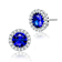 Sapphire Color CZ Halo Stud Earrings In Sterling Silver