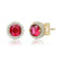 Ruby Color CZ Halo Stud Earrings In 14K Gold Over Brass
