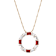 Yellow Base Metal Clear & Red Crystal Round Pendant Necklace  18"