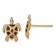 14k Yellow Gold Textured Sea Turtle with Brown Enamel Shell Stud Earrings