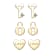 CZ Heart And Key Stud Earrings 3-Piece Set In 14K Gold Over Sterling Silver