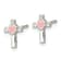 Rhodium Over Sterling Silver Cross Pink Enamel Heart Post Earrings