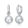 Pear Shape Shell Pearl Drop Hoop Earrings In Gold-Tone