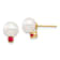 14K Yellow Gold 7-7.5mm White Round Freshwater Cultured Pearl Ruby Post Earrings
