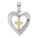 14K Yellow and White Gold Heart with Cross Diamond Pendant