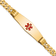 14k Yellow Gold Medical Soft Diamond Shape Red Enamel Curb Link ID Bracelet