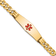 14k Yellow Gold Medical Soft Diamond Shape Red Enamel Flat Curb Link ID Bracelet