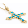 Turquoise Filigree Cross Pendant Necklace In 18K Gold Over Sterling Silver