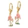 14k Yellow Gold with Pink and Green Enamel 3D Flamingo Dangle Earrings