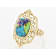 Multi-Color Blended Turquoise and Filigree Ring In 18K Gold Over
Sterling Silver 14x11mm