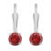 4mm Round Garnet Rhodium Over 14k White Gold Drop Earrings