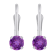 4mm Round Amethyst Rhodium Over 14k White Gold Drop Earrings