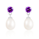 White Freshwater Pearl And Amethyst Dangle Earrings In Sterling Silver
