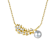 CZ And Pearl Simulant Fern Leaf Pendant Necklace In 14K Gold Over Brass