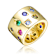 Multi-Color CZ Wide Band Ring In 14K Gold Over Brass