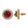 Gold Tone Faux Pearl Red Flower Round Stud Earrings