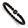 Stainless Steel Antiqued and Polished Black Agate Cross Stretch Bracelet