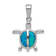 Rhodium Over Sterling Silver Lab Created Blue Opal Turtle Pendant