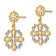 14k Two-tone Textured Beaded Heart Petal Floral Dangle Earrings