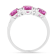 Rhodium Over Sterling Silver Round Lab Created Pink Sapphire and
Moissanite 3-Stone Ring 1.80ctw