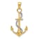 14k Two-tone Gold Polished Textured Anchor with Rope Pendant