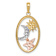 14K Tri-color Gold Textured Sun, Moon and Star Oval Pendant