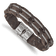 Brown Leather and Stainless Steel Polished Cable 8.5-inch Bracelet