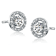 CZ Halo Stud Earrings In White Rhodium Over Brass