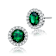 Emerald Color CZ Halo Stud Earrings In Sterling Silver