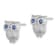 Rhodium Over Sterling Silver Blue Glass Owl Post Earrings