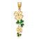 14K Yellow Gold Polished with Green Enameled Clovers Pendant