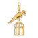14k Two-tone Gold Diamond-cut Bird on Bird Cage Pendant