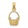 10K Yellow Gold 3D Textured Moveable Handle Basket Charm