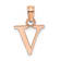 14k Rose Gold Polished Block Letter V Initial Pendant