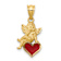 14k Yellow Gold Satin and Diamond-Cut Angel on Red Enameled Heart Pendant