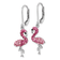 Rhodium Over Sterling Silver Pink Crystal Flamingo Leverback Earrings