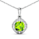 2.02ctw 14K White Gold Cushion Peridot and White Diamond Pendant with 18
inch Cable Chain