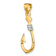 14K Two-tone Gold  3D Fish Hook with Rope Charm