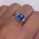 Rectangular Octagonal Blue Sapphire and Diamond Platinum Ring 3.64ctw