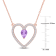1 1/8 CT TGW Amethyst and White Topaz Open Heart Pendant with Chain in
Rose Plated Sterling Silver