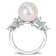 11-12MM Freshwater Cultured Pearl, 1 1/5 CT TGW Aquamarine & Diamond
Ring in Sterling Silver