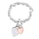 Oval Link Bracelet with Double Heart Charm and Toggle Clasp in 2-tone
Rose and White Sterling Silver