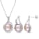 9-9.5MM Pink Freshwater Cultured Pearl & Diamond Earrings &
Pendant Set in Sterling Silver