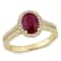 1 3/8 CT TGW Ruby and 1/3 CT TW Diamond Floral Halo Double Row Ring in
14K Yellow Gold