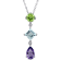 3 1/8 CT TGW Multi-Gemstones Drop Pendant with Chain in Sterling Silver