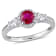 1 CT TGW Ruby and White Sapphire and 1/8 CT TW Diamond 3-Stone Ring Halo
in 14K White Gold
