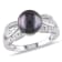 9-9.5MM Black Tahitian Pearl and Diamond Split Shank Ring in Sterling Silver