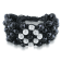 Shambhala Cuff Bracelet on Black Silk Cord with Black and White Cubic
Zirconia and Crystal Beads