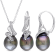 9-9.5MM Black Tahitian Cultured Pearl and Diamond Earrings and Pendant
Set in Sterling Silver