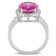 7 1/2 CT TGW Pink and White Topaz Halo Ring in 14K White Gold